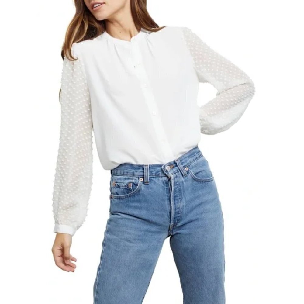 🔥 🆕 RAILS ivory Camilla 100% Silk Button-Down Shirt SIZE XL